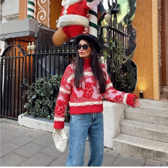 Zara Sweaters - Zara Jacquard Sweater Red Pink Medium